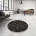 Round Machine Washable Transitional Black Rug in a Office, wshpat276