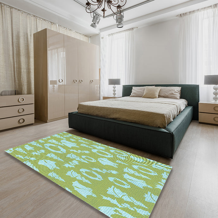Patterned Pale Green Rug in a Bedroom, pat277lblu