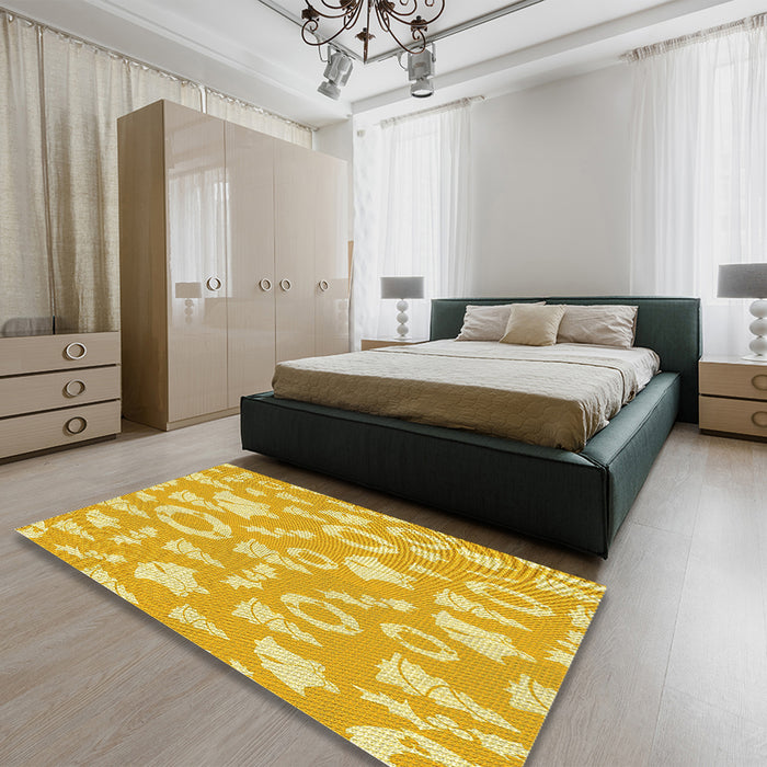 Patterned Bold Yellow Rug in a Bedroom, pat277yw
