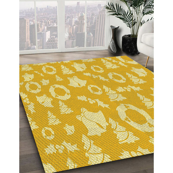 Patterned Bold Yellow Rug in Family Room, pat277yw