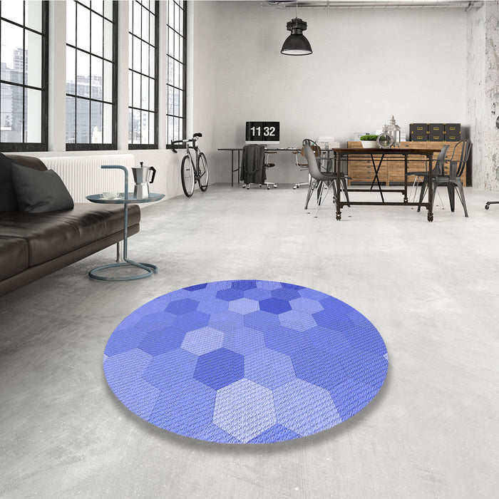 Round Patterned Sky Blue Rug in a Office, pat2770blu
