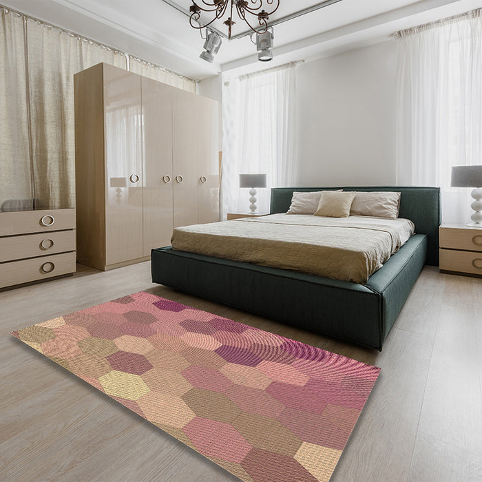 Patterned Cherry Red Rug in a Bedroom, pat2770brn