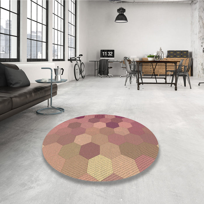 Round Patterned Cherry Red Rug in a Office, pat2770brn