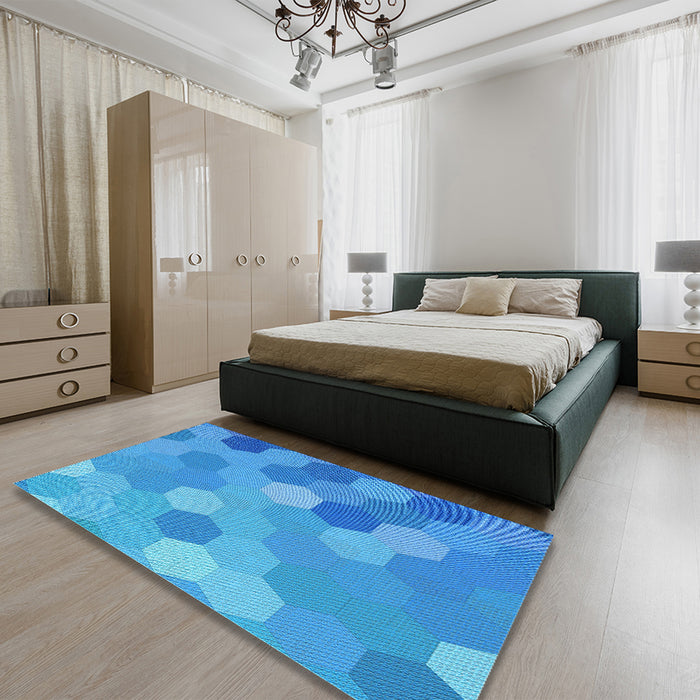 Patterned Neon Blue Rug in a Bedroom, pat2770lblu