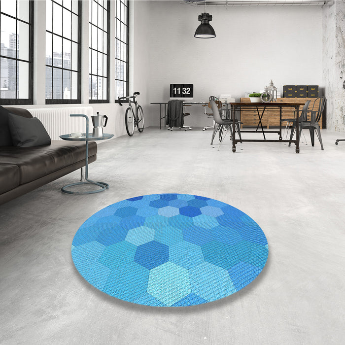 Round Patterned Neon Blue Rug in a Office, pat2770lblu