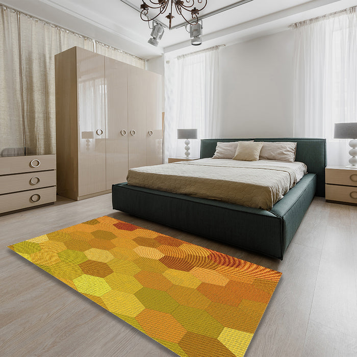Patterned Orange Red Orange Rug in a Bedroom, pat2770yw
