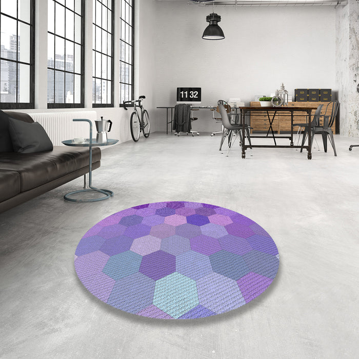 Round Machine Washable Transitional Bright Lilac Purple Rug in a Office, wshpat2770