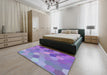 Patterned Bright Lilac Purple Modern Rug in a Bedroom, pat2770