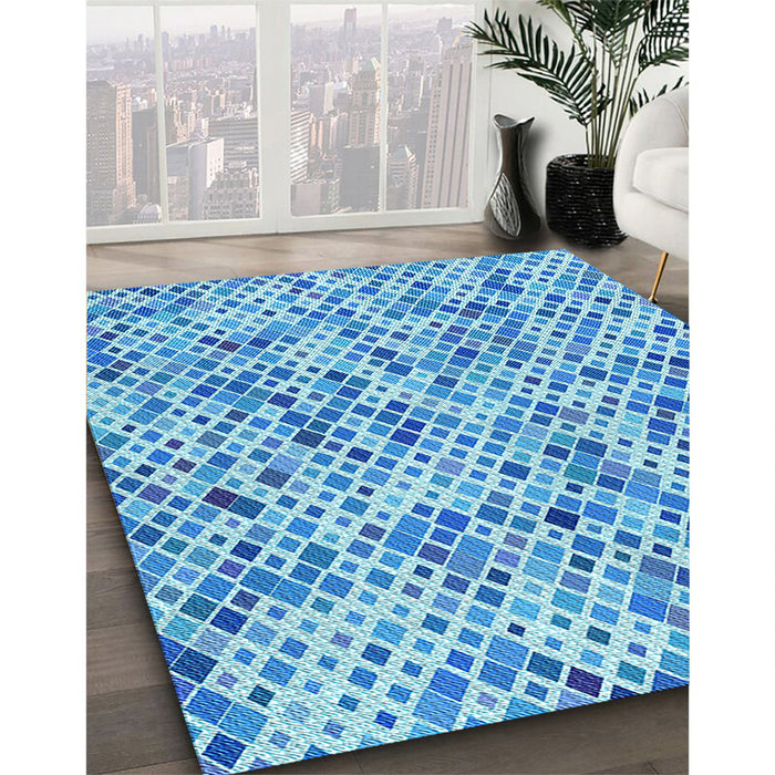 Patterned Neon Blue Rug in Family Room, pat2771lblu