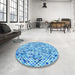 Round Patterned Neon Blue Rug in a Office, pat2771lblu