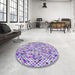 Round Machine Washable Transitional Purple Violet Purple Rug in a Office, wshpat2771