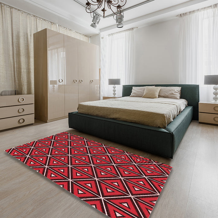Patterned Tomato Red Rug in a Bedroom, pat2772rd