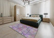 Patterned Platinum Silver Gray Modern Rug in a Bedroom, pat2773