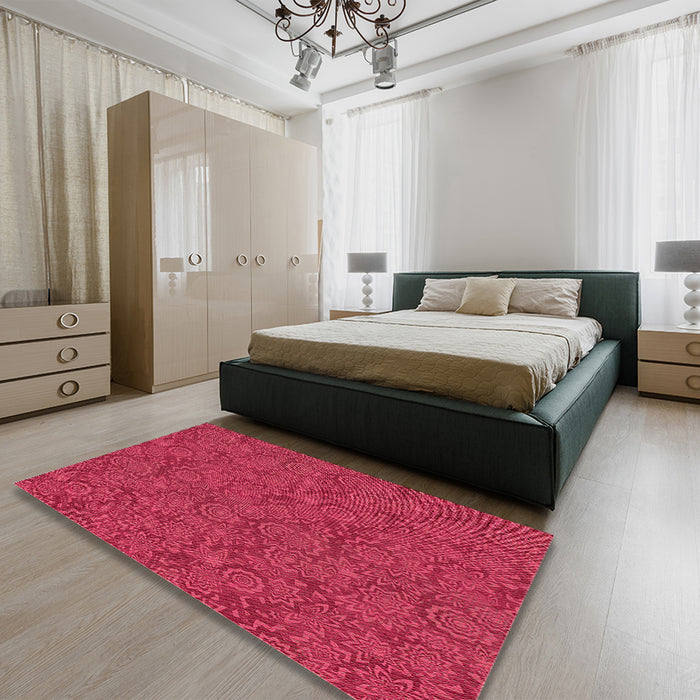 Patterned Red Rug in a Bedroom, pat2774org