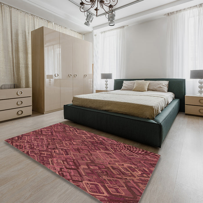 Patterned Orange Rug in a Bedroom, pat2775brn