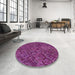 Round Machine Washable Transitional Neon Pink Rug in a Office, wshpat2775