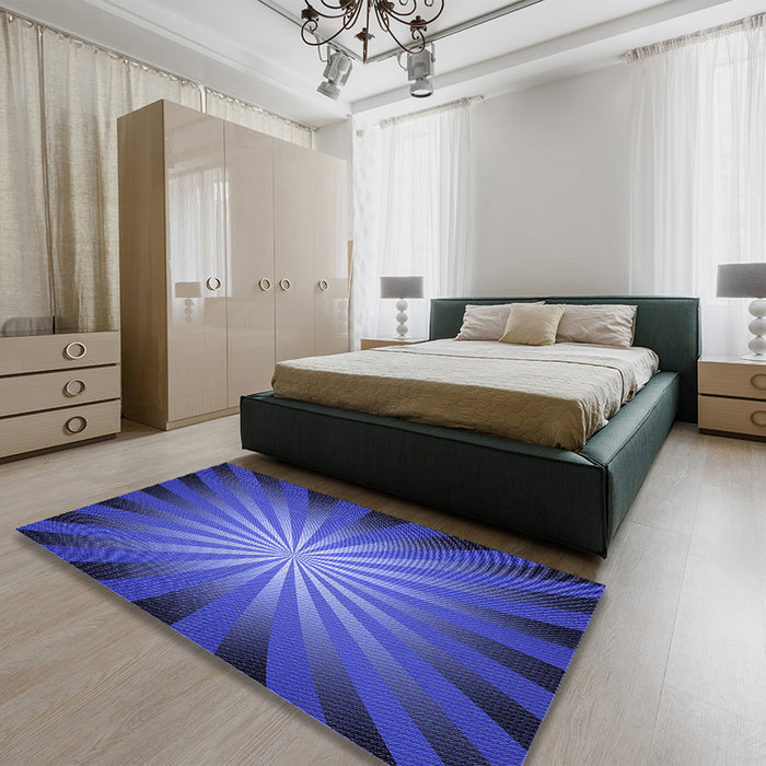 Patterned Cobalt Blue Rug in a Bedroom, pat2776blu