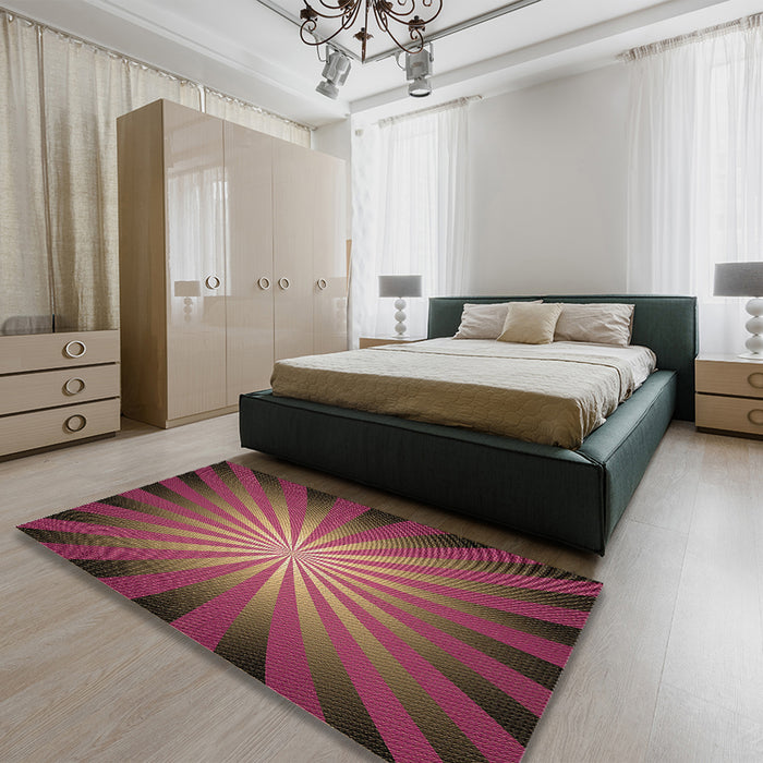 Patterned Petra Gold Brown Rug in a Bedroom, pat2776brn