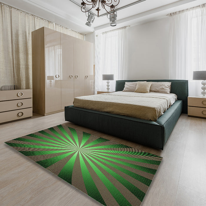 Patterned Dark Lime Green Rug in a Bedroom, pat2776grn