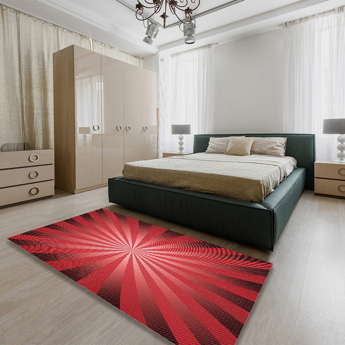 Patterned Red Rug in a Bedroom, pat2776rd