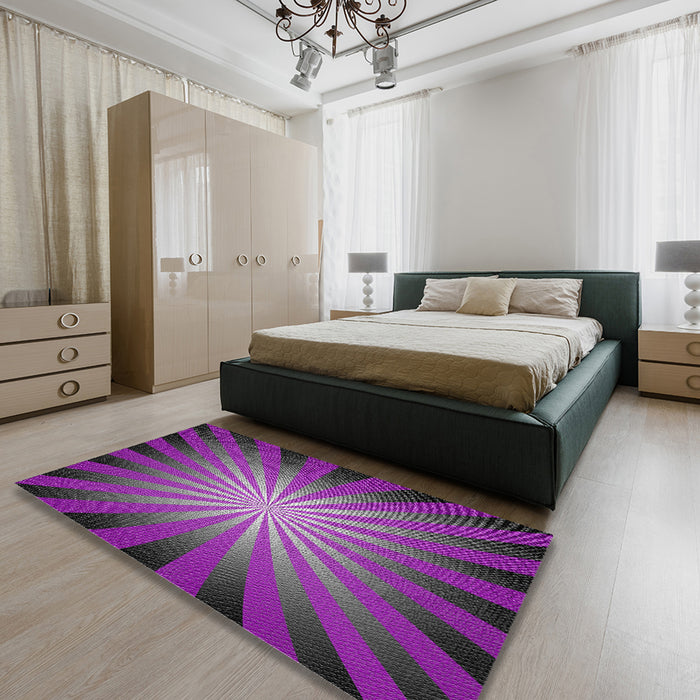Patterned Dark Violet Purple Modern Rug in a Bedroom, pat2776