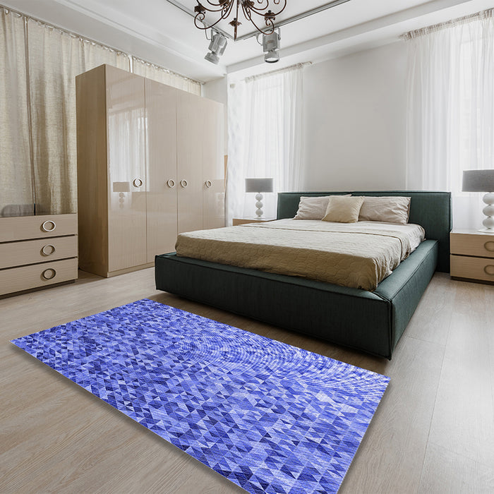 Patterned Sky Blue Rug in a Bedroom, pat2777blu