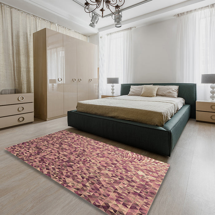 Patterned Cherry Red Rug in a Bedroom, pat2777brn