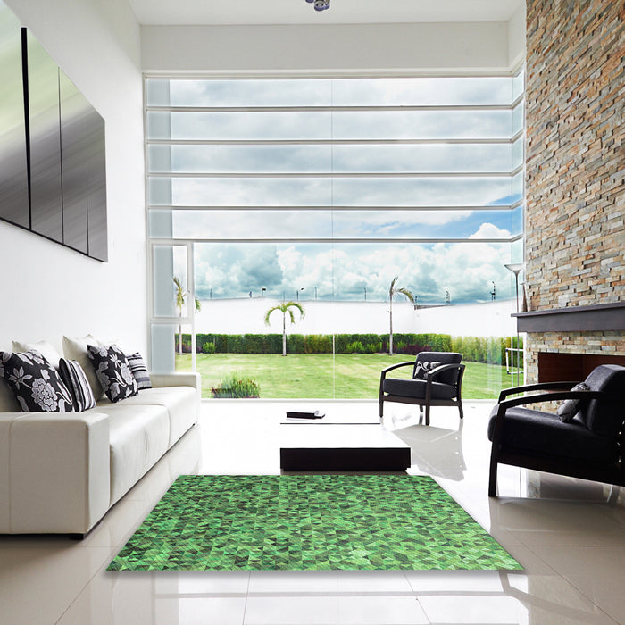 Square Patterned Green Rug in a Living Room, pat2777grn
