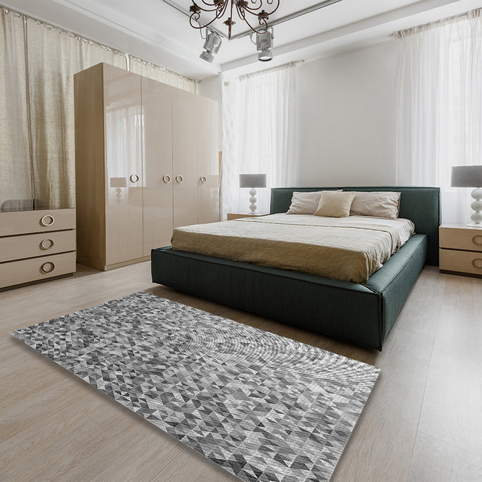 Patterned Cloud Gray Rug in a Bedroom, pat2777gry