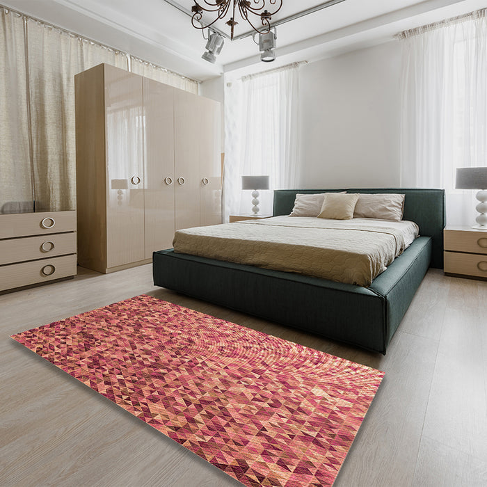 Patterned Crimson Red Rug in a Bedroom, pat2777org