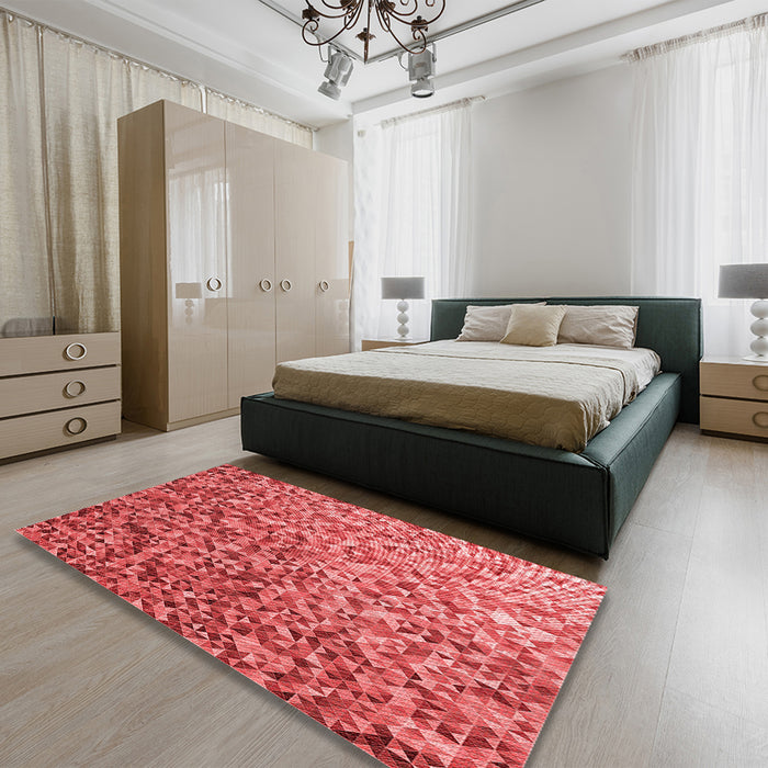 Round Machine Washable Transitional Red Rug in a Office, wshpat2777rd