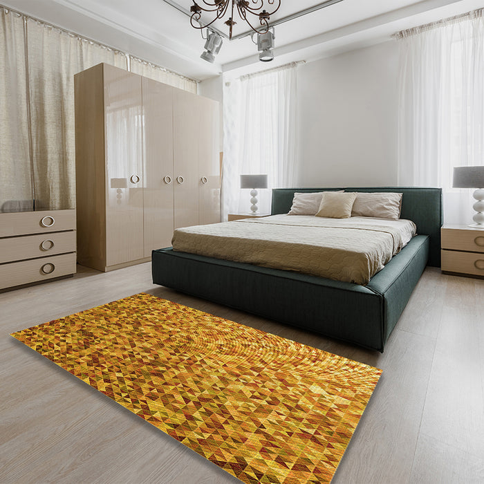 Patterned Mahogany Brown Rug in a Bedroom, pat2777yw