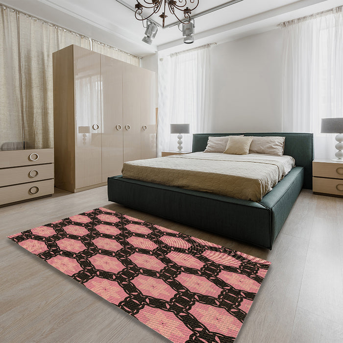 Patterned Sunrise Orange Rug in a Bedroom, pat2778brn