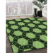 Patterned Dark Forest Green Rug in Family Room, pat2778grn