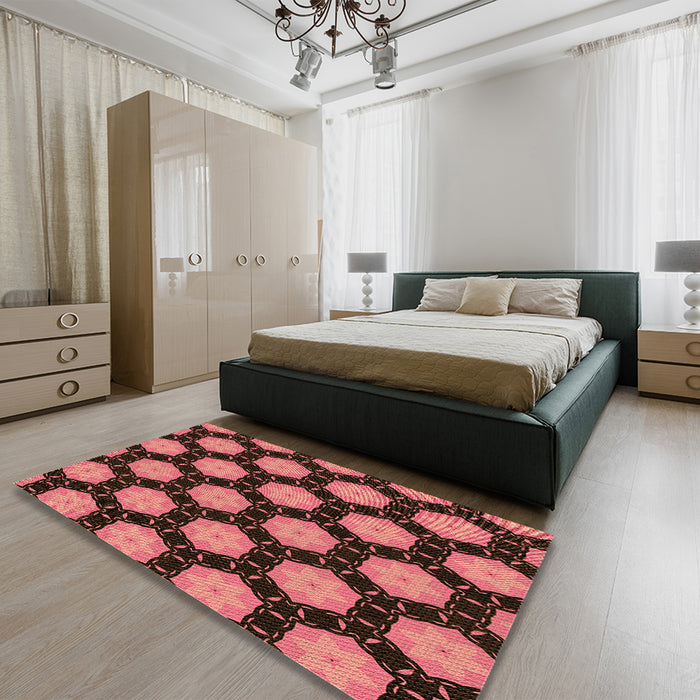 Patterned Red Rug in a Bedroom, pat2778org