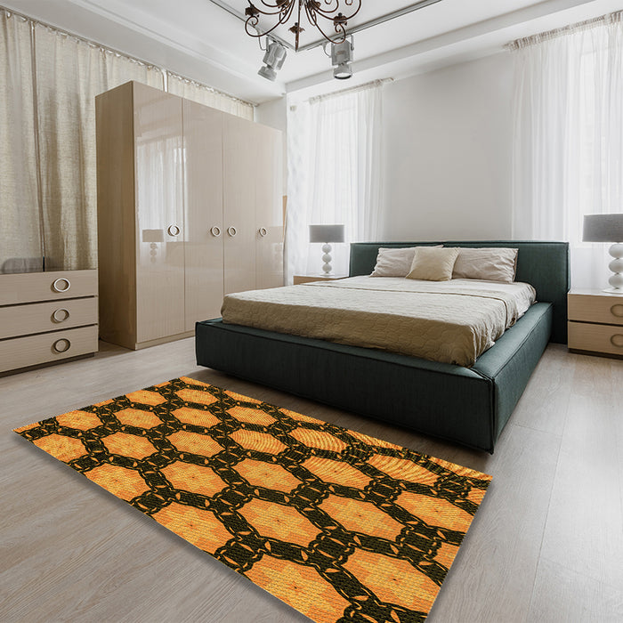Patterned Red Rug in a Bedroom, pat2778yw