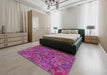 Machine Washable Transitional Medium Violet Red Pink Rug in a Bedroom, wshpat2779