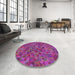 Round Machine Washable Transitional Medium Violet Red Pink Rug in a Office, wshpat2779