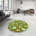 Round Patterned Dark Yellow Green Rug in a Office, pat278grn