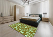 Patterned Dark Yellow Green Rug in a Bedroom, pat278grn