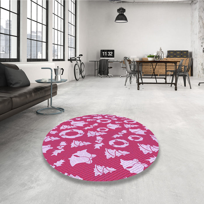 Round Patterned Violet Purple Rug in a Office, pat278pur