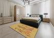 Patterned Deep Yellow Rug in a Bedroom, pat2780brn