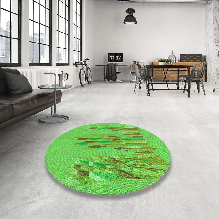 Round Patterned Neon Green Rug in a Office, pat2780grn