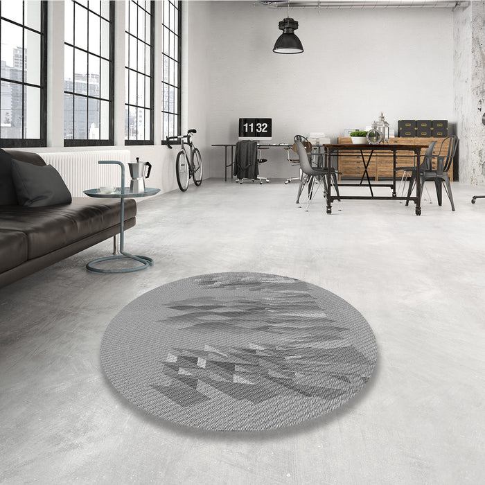 Round Patterned Silver Gray Rug in a Office, pat2780gry