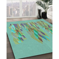 Patterned Turquoise Green Rug, pat2780lblu