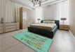 Patterned Turquoise Green Rug in a Bedroom, pat2780lblu