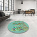 Round Patterned Turquoise Green Rug in a Office, pat2780lblu