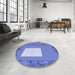 Round Patterned Denim Blue Rug in a Office, pat2783blu