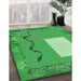 Patterned Neon Green Rug in Family Room, pat2783grn