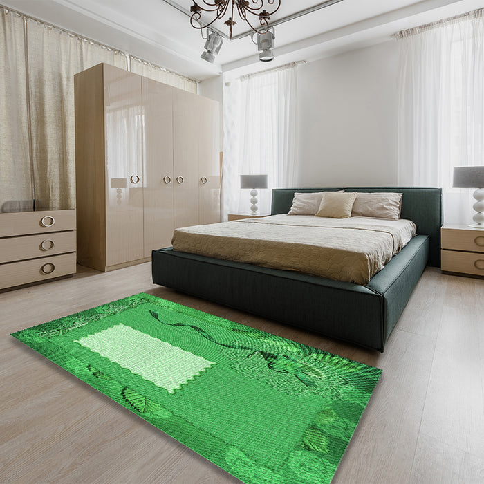 Patterned Neon Green Rug in a Bedroom, pat2783grn